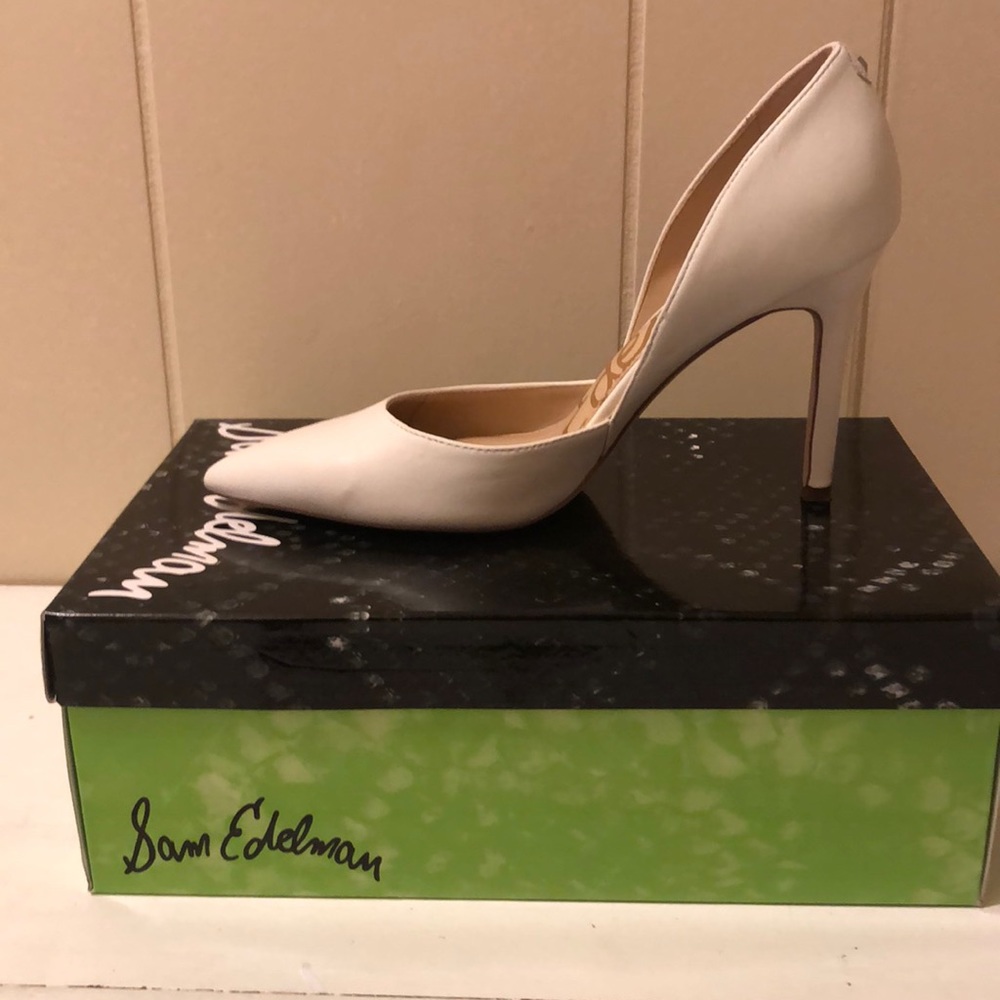 Sam Elderman Harlow, White Leather Heels/ Pumps